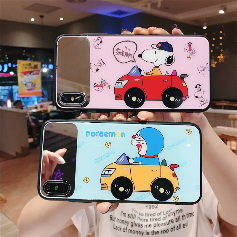 WTSZKL мультфильм милый Снупи зеркальный чехол для телефона iPhone X XS MAX XR Doraemon шаблон 6