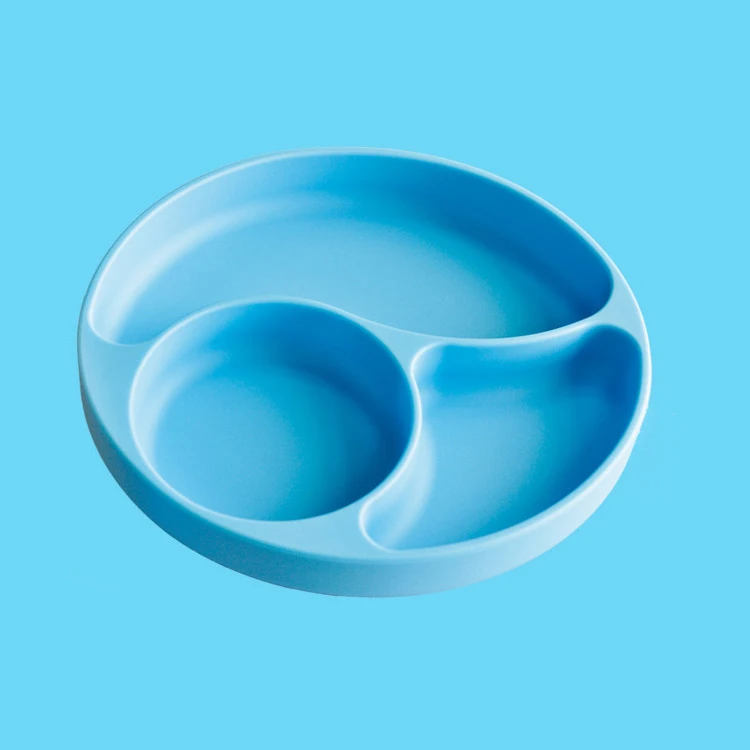Детские тарелки для малышей силиконовые блюда чаша с на присоске, силиконовый для кормления Pratos лоток посуда для малышей - Цвет: Blue