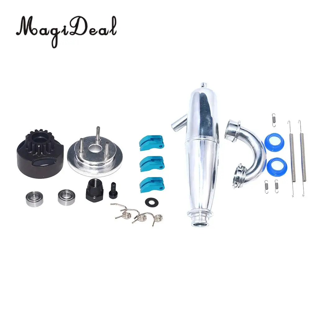 14T Gear Flywheel Assembly Bearing Clutch Bell Shoes Nut Springs+Exhaust Pipe Tubing for HSP Bobao HPI SH Truck 1/8 RC Car