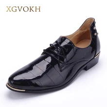 size 37 47 Korean version trend men rivets oxfords Fashion lace up pointed toe patent leather