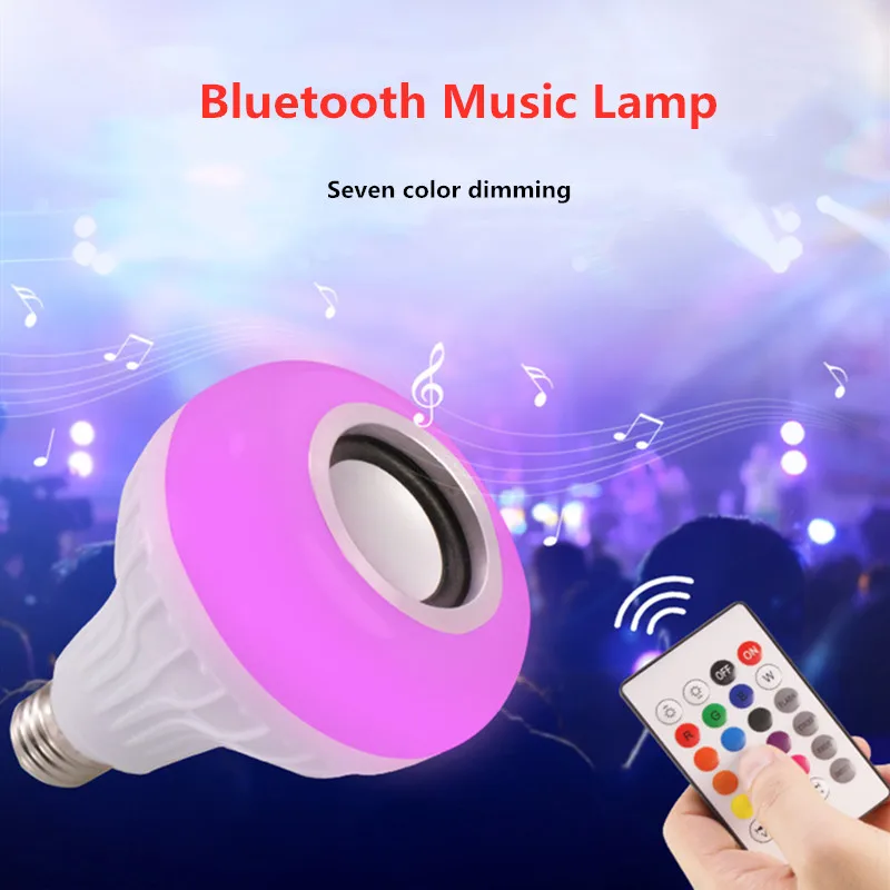 E27 Smart RGB 15 Вт Беспроводная Bluetooth акустическая лампочка музыка воспроизведение затемнения светодиодный лампочка лампа с 24 клавишами дистанционного управления