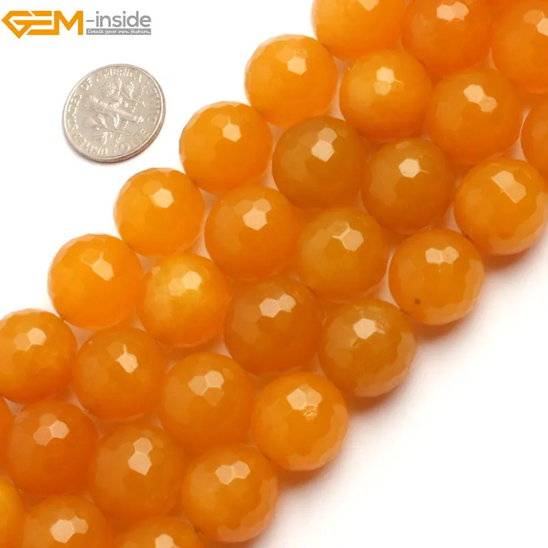 

Gem-inside 4mm-16mm Natural Round Faceted Yellow Jade Stone Beads For Jewelry Making Strand 15" DIY Christmas Valentine Gift