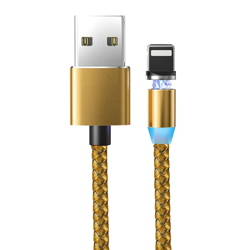 Suhach 1 м 2 м светодиодный магнитный USB кабель для iPhone Xs Max 8 7 6 и usb type-C кабель и Micro USB кабель для samsung Xiaomi LG USB C - Цвет: Gold IOS Cable