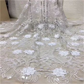 

2019 New French lace latest lace high quality 3D applique flower lace fabric for bridal sequins lace fabric for dress white