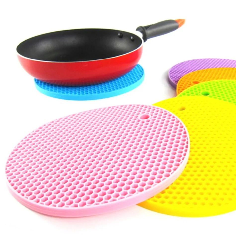 

Colorful Round Non-Slip Heat Resistant Mat Coaster Cushion Placemat Pot Holder Table Silicone Mat Kitchen Accessories Placemats