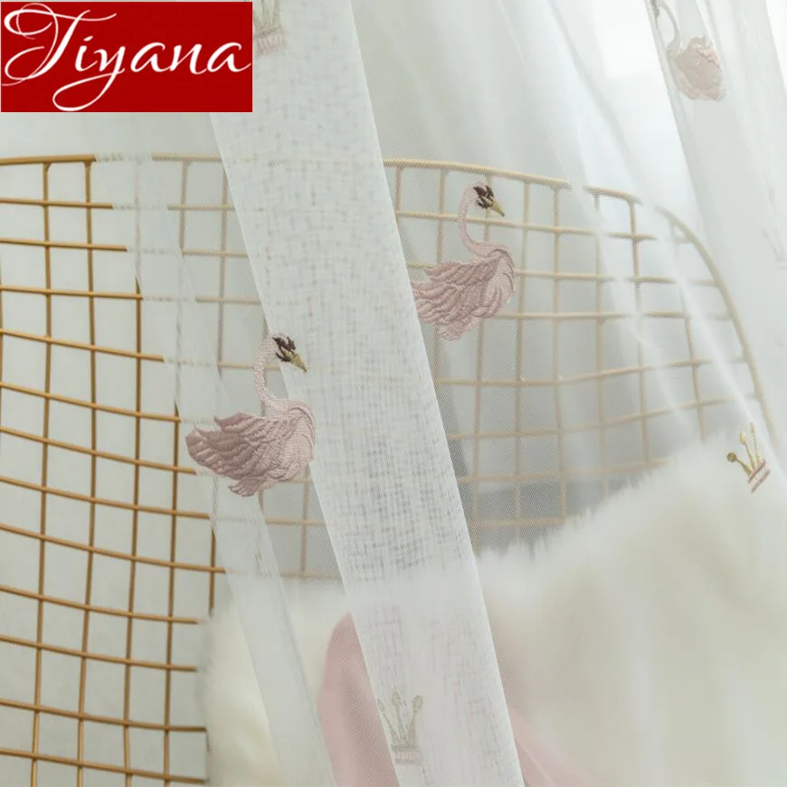 

Crown Swan Curtain for Girls Kids Room Cartoon White Net Curtain for Window Bedroom Sheer Fabrics Cortinas X348#30