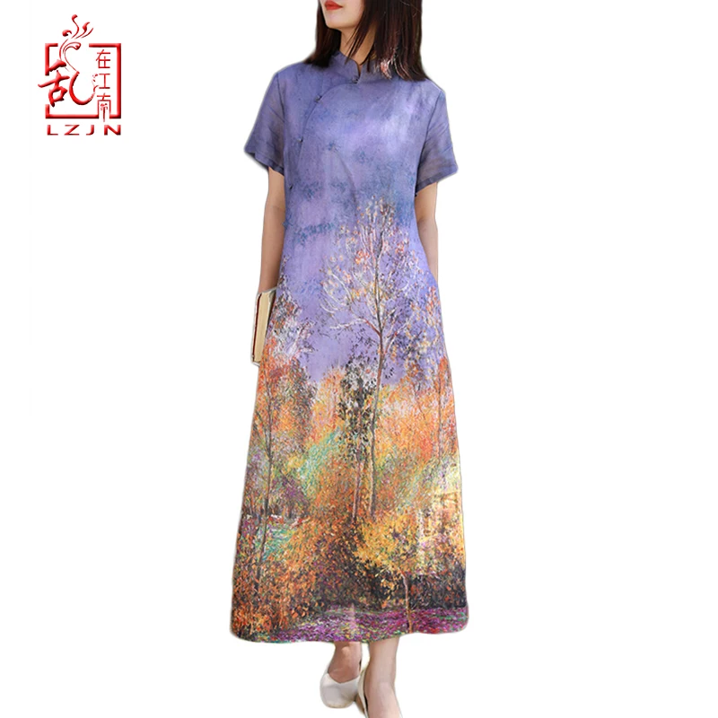LZJN Для женщин летнее платье рами современный Cheongsam Qipao Китайский Стиль