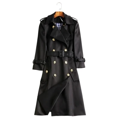 Новинка, весенне-осенний Тренч, женская одежда, высокое качество, большие размеры, пальто, двубортная ветровка, длинное пальто для женщин - Цвет: black