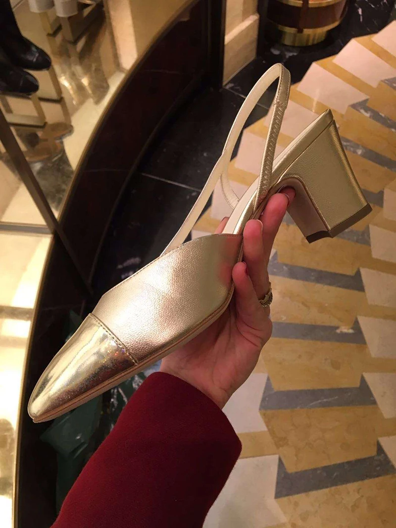 

2020 Hot New Pumps Women Champagne Gold Slip On Woman Shoes Slingback Heel Sexy Brand Designer Chic Runway Dress Office Shoes