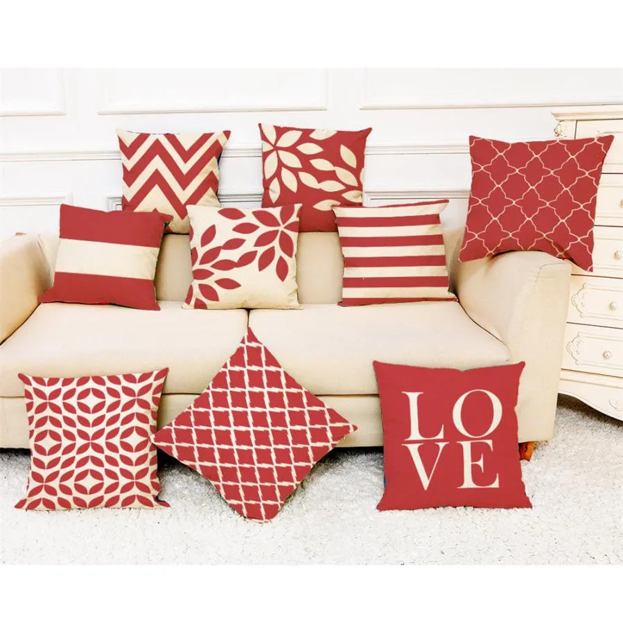 

9 Colors Square Linen Pillow Cover Cushion Cover Red Geometric Letter Striped Home Decorative Throw Pillow Cases 45x45CM #5$