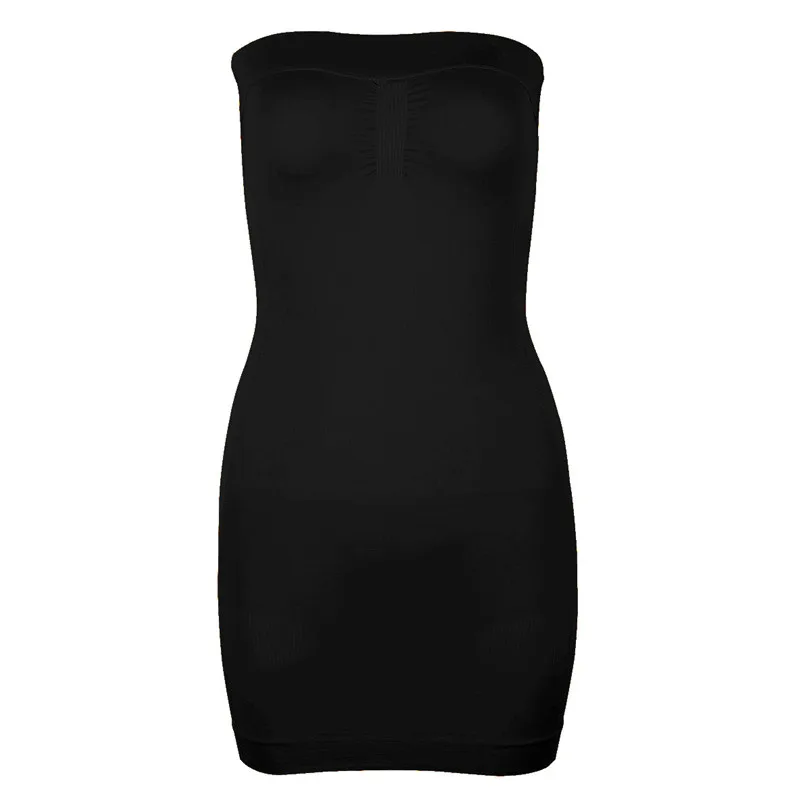 Feeshow женское корректирующее белье без бретелек, Корректирующее белье для всего тела, бесшовное мини-платье, модное женское облегающее мини-платье - Цвет: Black