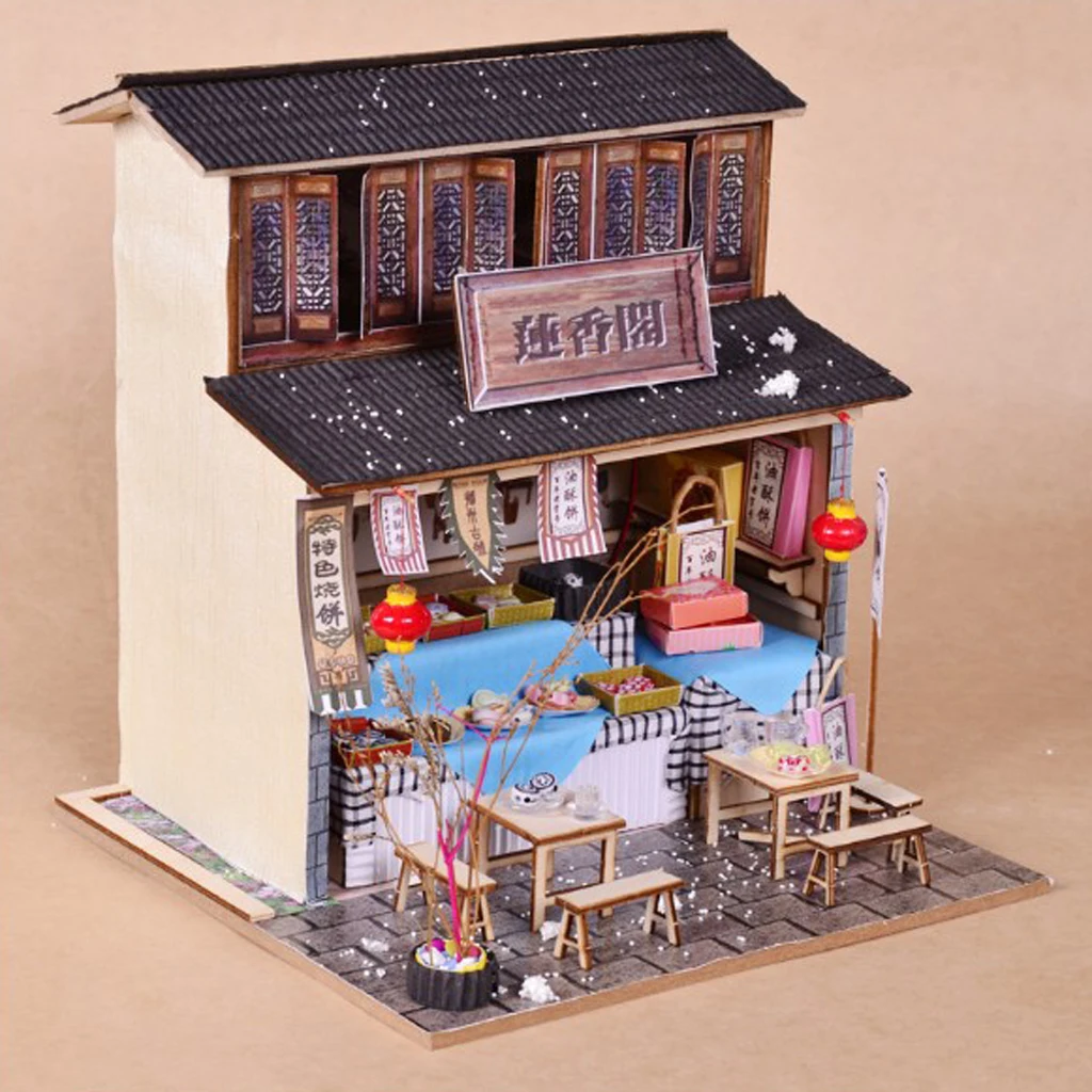 DIY Handcraft Miniature Project Wooden Dolls House Antique Snack Foods Shop Model Kids Hands-On Toy Educational Toy