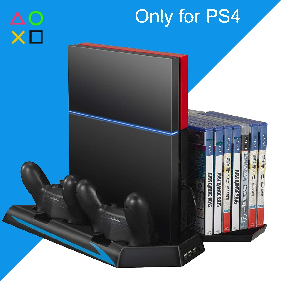 PS4 Vertical Stand Cooler Cooling Fan Dual Controller Charger Charging Dock Game Holder 3 HUB for Play Station PS 4 Accessories