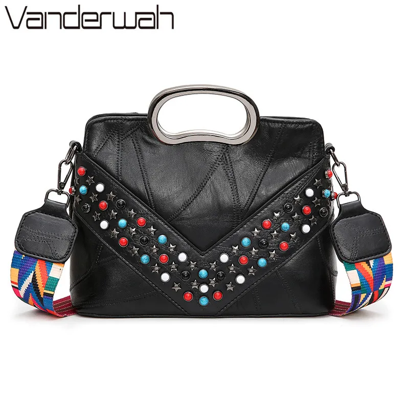 

V Letter Rivet Totes Leather Luxury Handbags Women Bags Designer Sac A Main Woman Messenger Bag Fashion Crossbody Bag for women