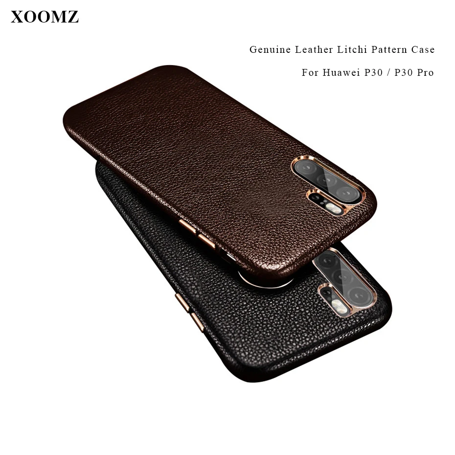 

XOOMZ Genuine Leather Back Cover For Huawei P30 P30 Pro Natural Cowhide Skin Litchi Pattern Real Leather Case For Huawei P30 Pro