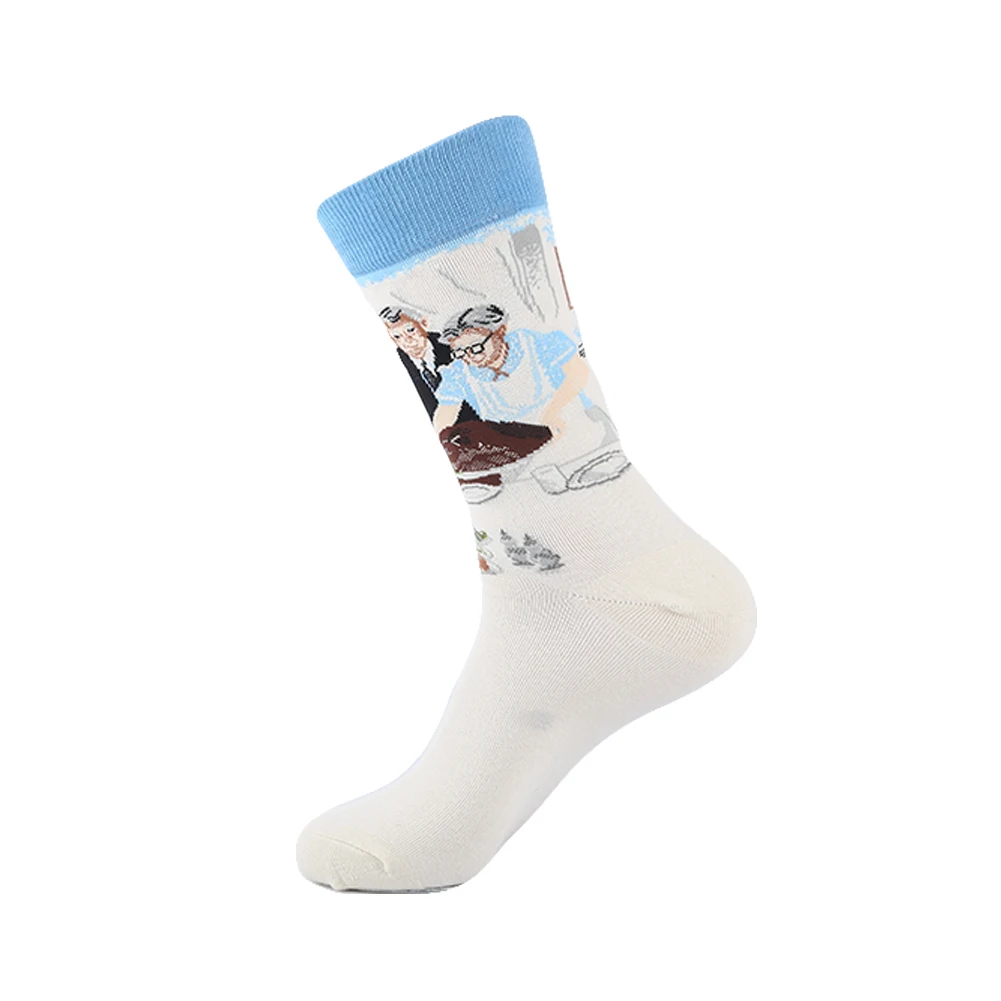 VPM художественные хлопковые мужские носки Harajuku, цветные Веселые носки Ван Гога с рисунком маслом для мужчин, Свадебный Рождественский подарок - Цвет: Бирюзовый
