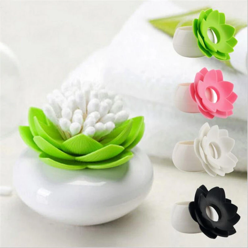 

Lotus Shape Toothpick Cotton Swab Box Portable Enamel Case Non-automatic Toothpick Tube Coverless Decorative Box Homeware Gift