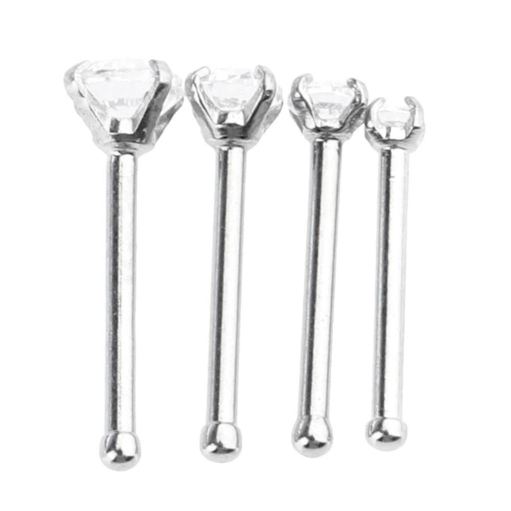 Phenovo 4 Pcs Body Jewelry 7mm Long Straight Bar 1.5mm 2mm 2.5mm 3mm Assorted Size CZ Crystal fit Nose Lip Ear Tragus Piercing