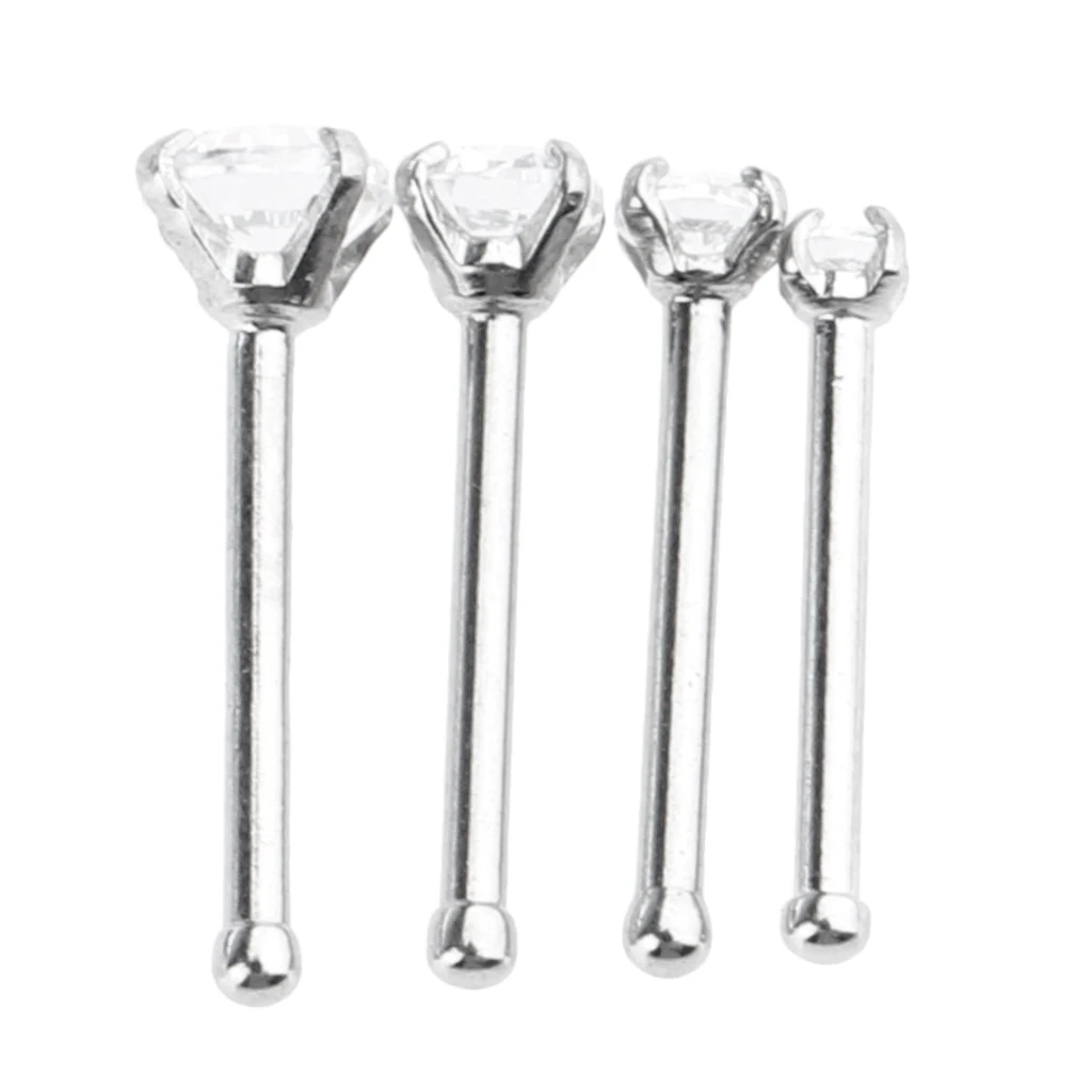 Phenovo 4 Pcs Body Jewelry 7mm Long Straight Bar 1.5mm 2mm 2.5mm 3mm Assorted Size CZ Crystal fit Nose Lip Ear Tragus Piercing | Украшения