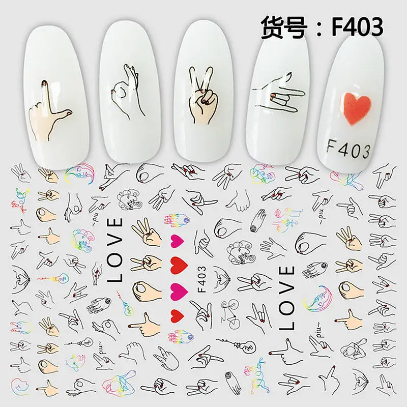 

1 Sheet Cute Finger Language Dactylology Pattern Nail Art Adhesive Stickers Decal F403# High Grade Packaging