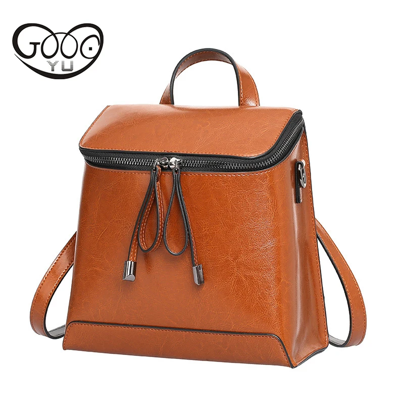 

Women backpack genuine leather women bags designer casual real leather laptop backpack solid female Oil wax cowhide travel bag