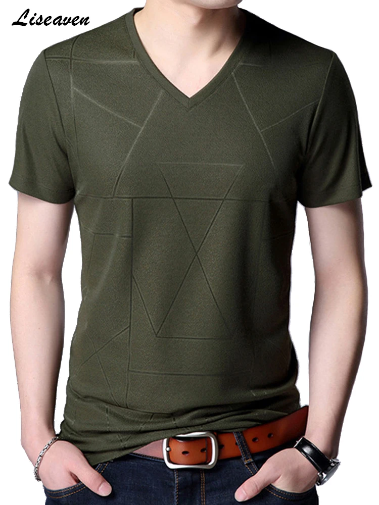 Liseaven мужские футболки Новое поступление футболка с v-образным вырезом и коротким рукавом летняя футболка мужская облегающая футболка