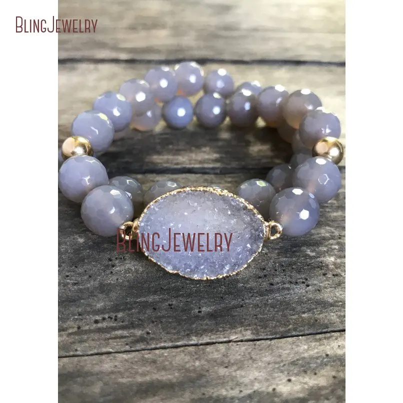

Druzy Stretch Bracelet Gray Agates Beaded Wrap BM21020