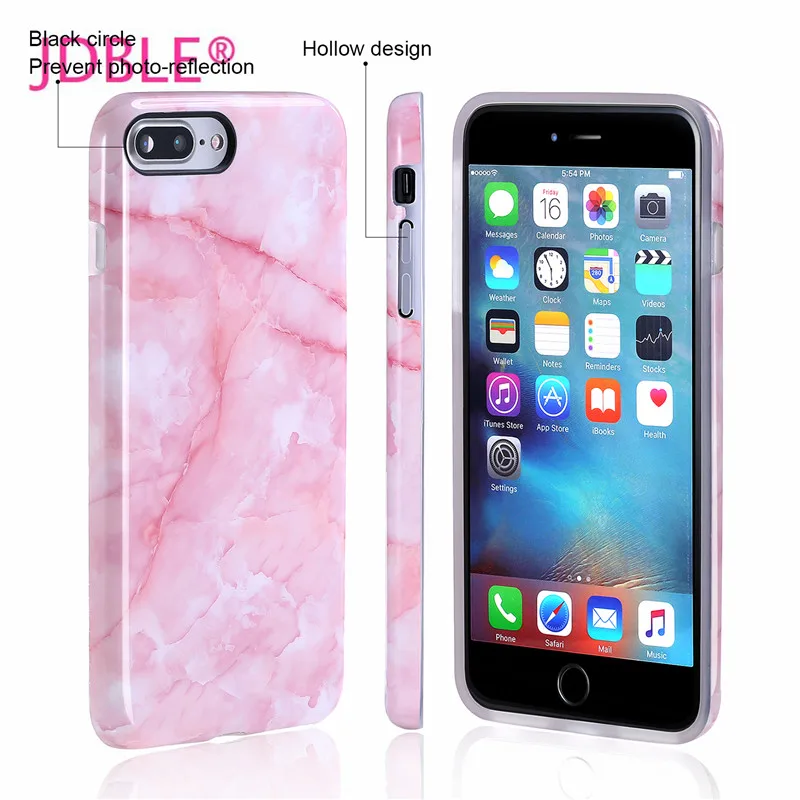 High Quality Cases For iphone 8 8Plus Fitted New Arrival Plant Pink Marble image Soft IMD Case iphone7 7Plus Lady Capa |