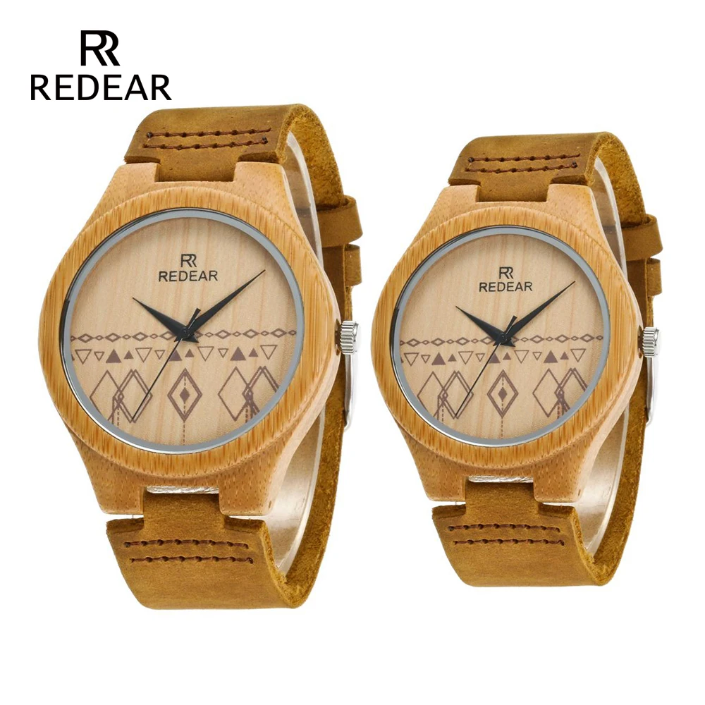 REDEAR Luxury Brand Couples Bamboo Carbide Watches Half Patterns Dial Face Famous Brand Quartz Watch