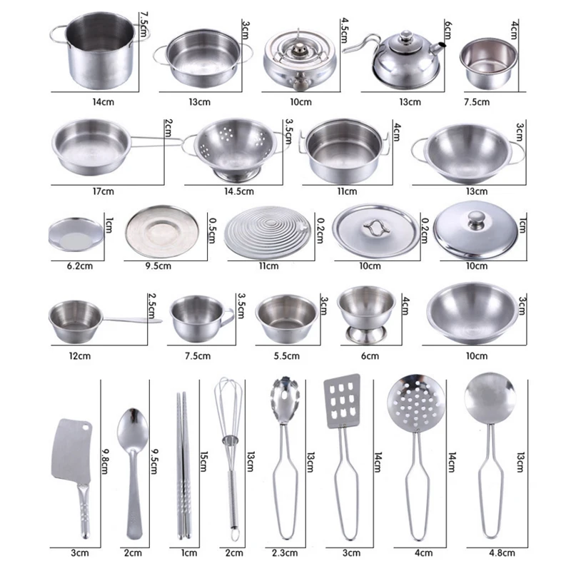 40 Pcs Stainless Steel Pretend Play Kitchen Toys Mini Model Kitchenware Cookware Cooking Toys Children Kids Pot Pan Brinquedo
