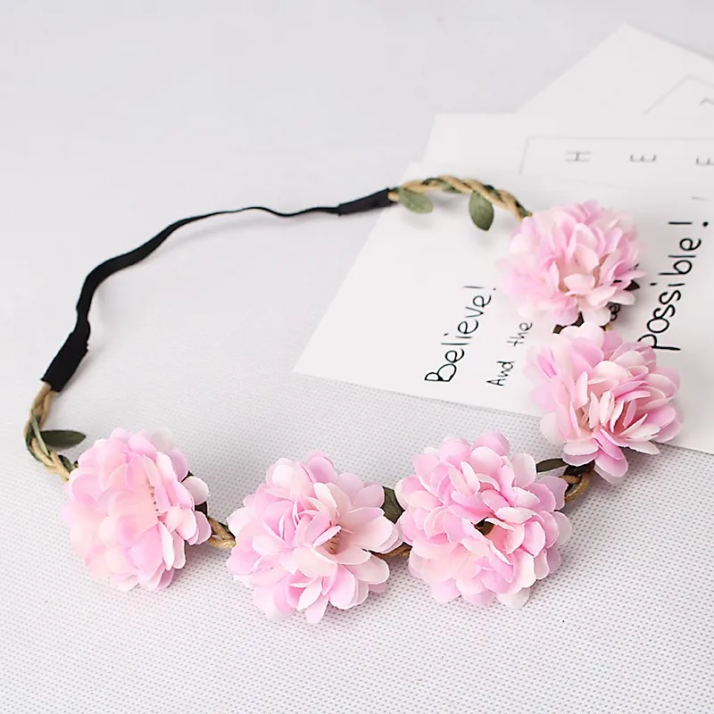 

M MISM Mori Girls Bohemia Chrysanthemum Wreath Garland Flower Rattan Elastic Hair Bands Fashion Party Headwear Hair Accessories