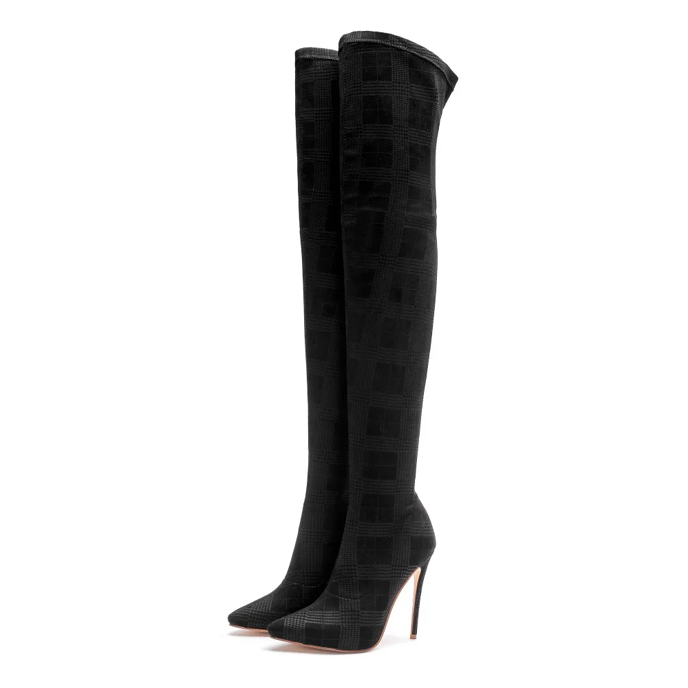 

Newest Pointed Toe Long Boots Sexy Over-the-Knee High Heel Boots Autumn Thin Heels Party Shoes 14cm Customzied Dress Shoes