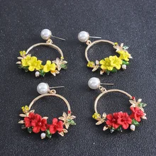

Fashion Flower Drop Earrings For Women 2018 Statement Colorful Petal Circle Big Fancy Earring Simulated Pearl Dangle Earrings