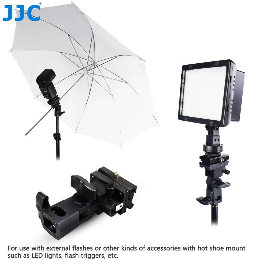 

JJC Umbrella Mount Adapter Triple Hot Shoe Flash Light Stand Holder Bracket for Canon/Nikon Camera Accessories
