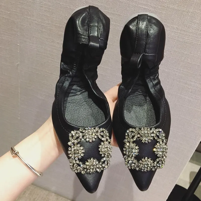 

Crystal Shoes Women Flat Pointed Toe Comfortable Loafers Shoes Genuine Leather Platform Zapatos Mujer Slip on Casual Women Shoes