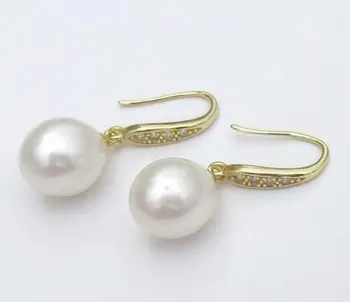 

Free Shipping a pair of natural AAA 9-12MM south seas white pearl earrings 925