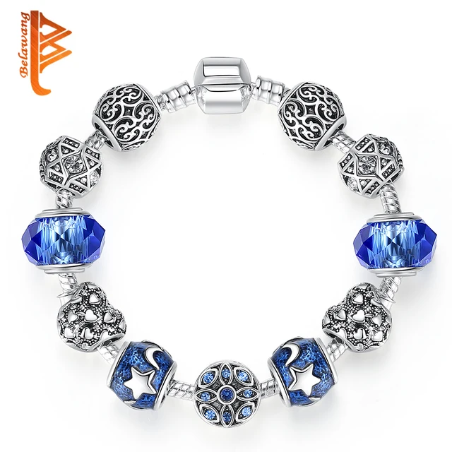 BELAWANG Blu di Murano Perle di Vetro Pendenti e Ciondoli Braccialetto per le Do BELAWANG Blu di Murano Perle di Vetro Pendenti e Ciondoli Braccialetto per le Do