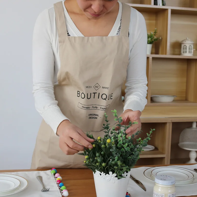 

New Simple whole Cotton Canvas apron kitchen Baking Smocks Coffee shops and flower shop work cleaning aprons for woman daidle