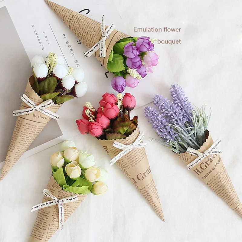 

Hot Artificial Flowers With Kraft Paper Roses Bouquet Creative Christmas Home Wedding Decoration Fake Plants Artificial Flowers