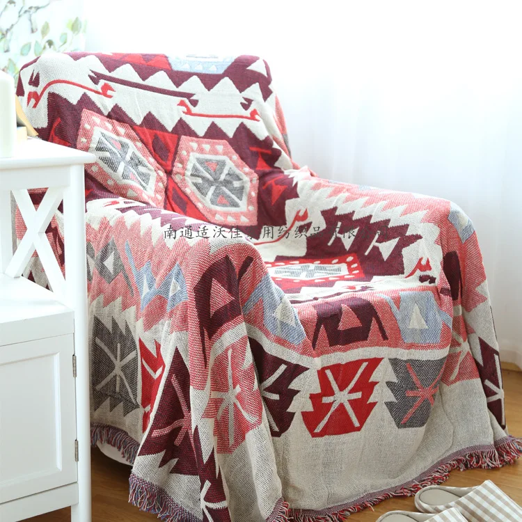 Богемное геометрическое декоративное покрывало для кровати Safa, качественное толстое хлопковое вязаное одеяло с кисточкой, полотенце красного, розового и желтого цвета - Цвет: pattern