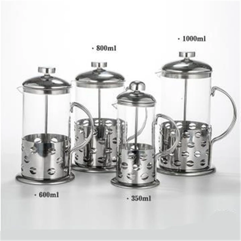 350ml 1L нержавеющая сталь давление горшок стеклянный фильтр чайник кофе ручной