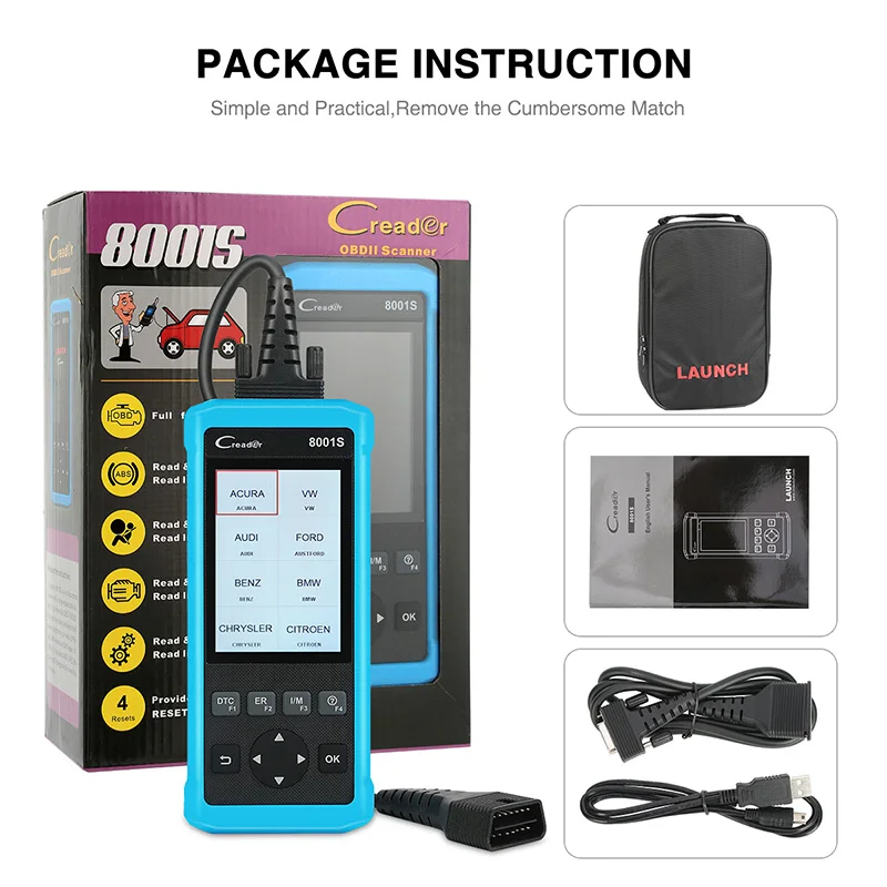 Диагностический сканер launch Creader 8001 S OBD2 диагностический инструмент четыре