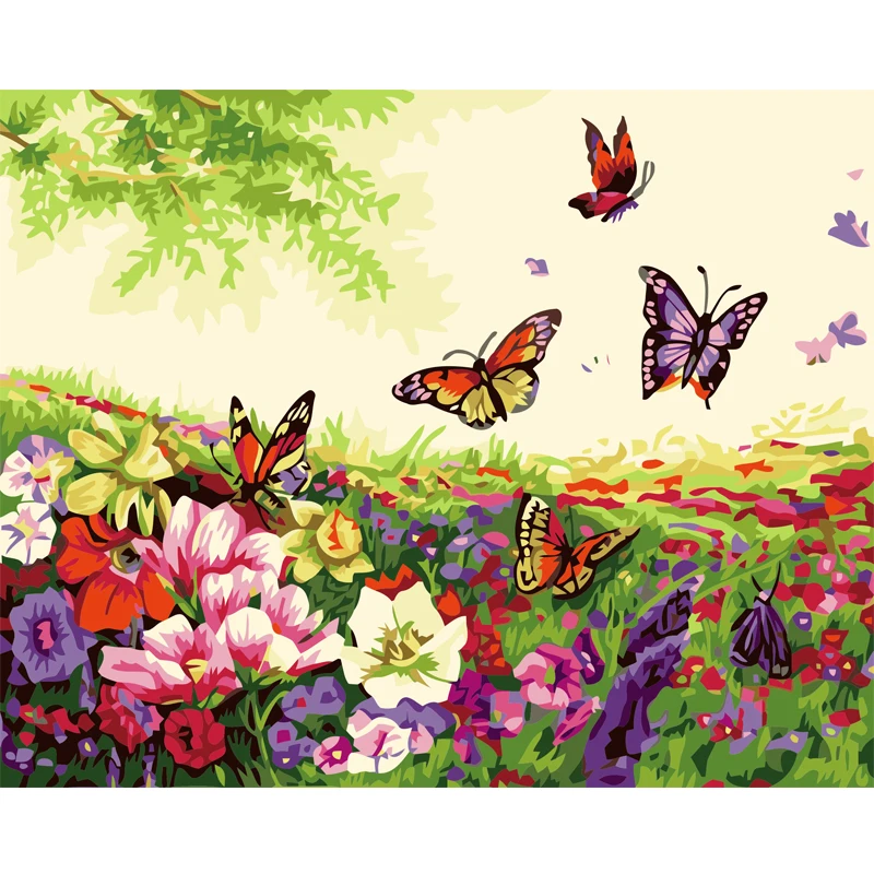 Diy painting by numbers butterflies flowers picture hand painted canvas oil paintings font b living b