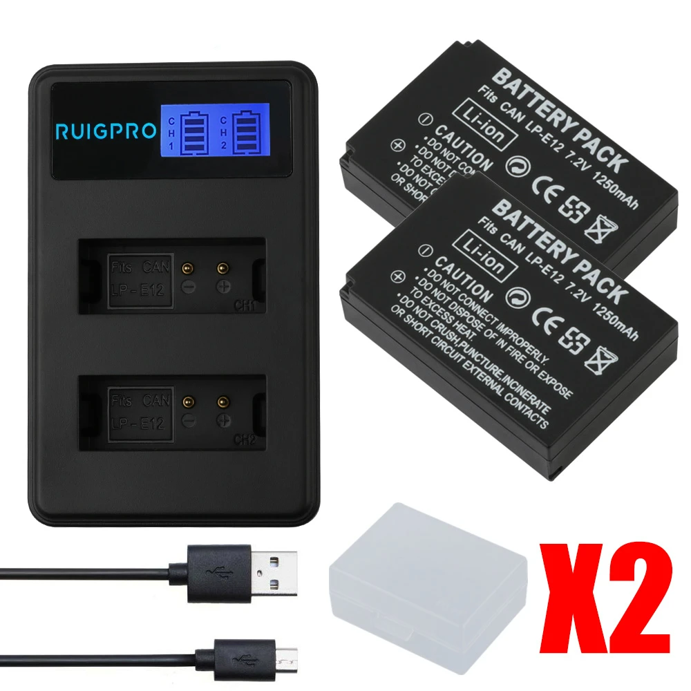 

RP 1250mah LP-E12 LPE12 LP E12 Camera Battery AKKU + LCD USB Charger for Canon M 100D Kiss X7 Rebel SL1 EOS M10 EOS M50 DSLR