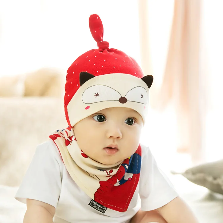 CieiK Baby Cap Bib Sets Cotton Hats for Kids Cute Cartoon Toddlers Newborn Crochet Clothing Set Photography Baby Muts beanie (12)