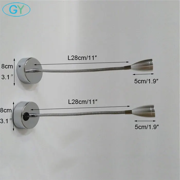 AC 110V 220V 1 W/3 w светодиодный Серебряный прикроватный светильник для чтения, настенный светильник, Ночной светильник, гибкий ламповый переключатель, зеркальный светильник, гибкий шланг