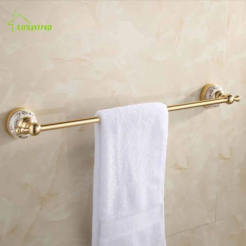European Antique Gold Bathroom Towel Bar Single Towel Rail Wall Mounted Brushed Towel Rack
