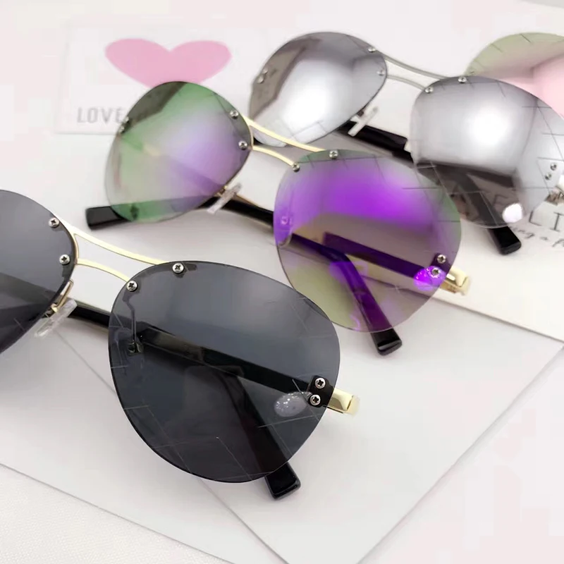 

JackJad 2018 Fashion Women Rimless Aviation Pilot Style Sunglasses Engrave Color Mirror Cool Sun Glasses Oculos De Sol Feminino