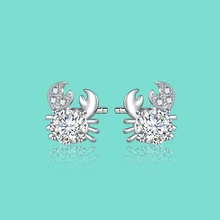 Новинка, серьги из стерлингового серебра 925 пробы для девушек, милые серьги с крабом и цирконием, однотонные серебряные серьги, женские модные ювелирные изделия, не аллергические ювелирные изделия