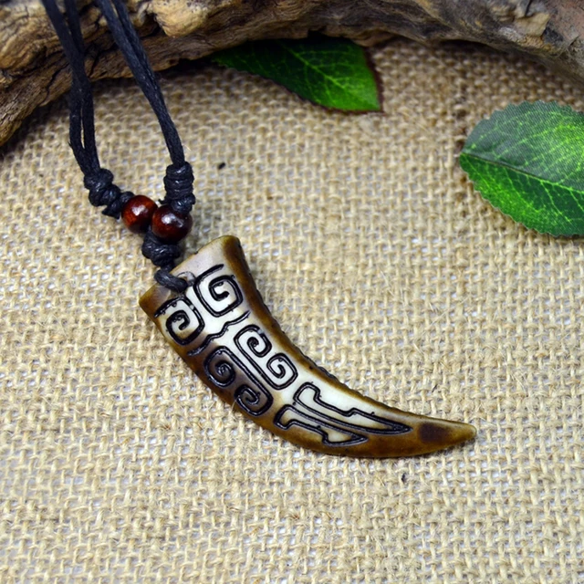 BOEYCJR Ancient Tribe Amulet Yak Bone Necklace Chain Handmade Ethnic